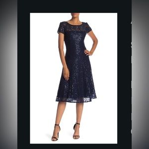 Tea length navy sequin dress